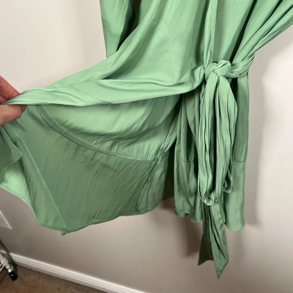 Ramy Brook Mini Wrap Dress Size Small Green Long Sleeve Vacation Brunch Resort
